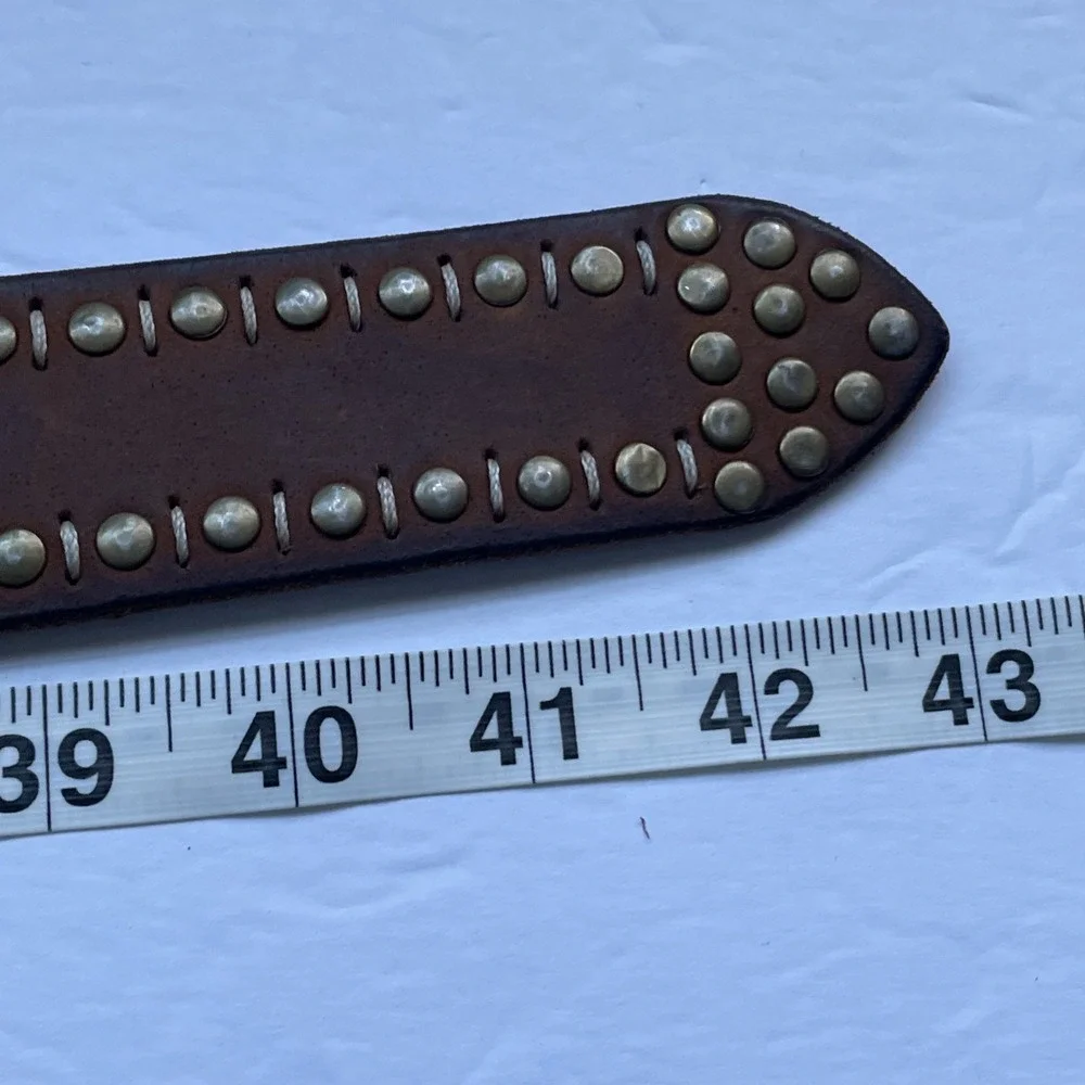We The Free Alpine Studded Leather Belt Brown Brass Buckle M Boho Festival Y2K